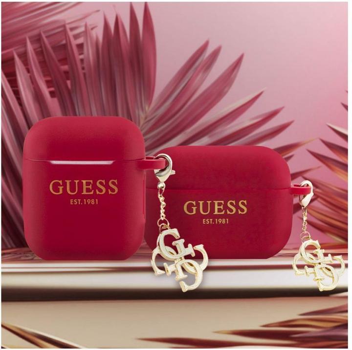 Actual product image Guess Airpods 1/2 Case Silicone Classic Logo Gold With 4G Charm (Headphone bag)