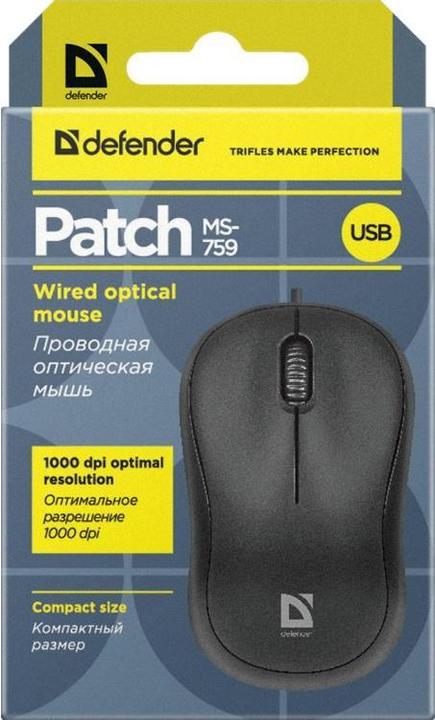 Actual product image Defender MAUS PATCH MS-759 BLACK OPTICAL 1000dpi 3P (Cable)