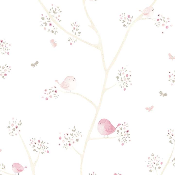 Image du produit Casadeco My Little World Tissu Oiseaux rose gris