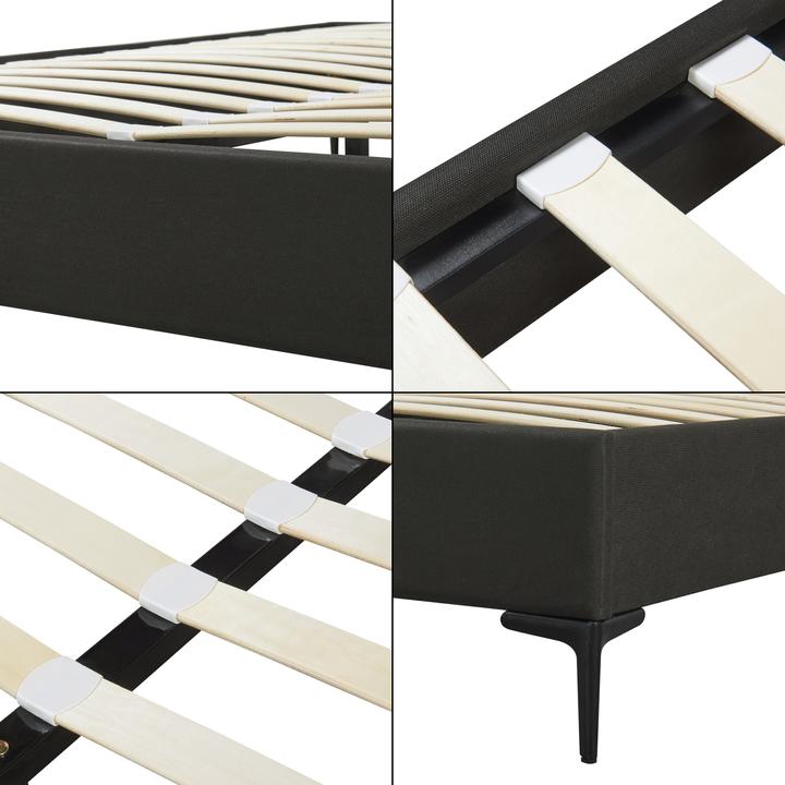 Actual product image En.Casa Double bed Lilla with mattress textile 180x200 cm light grey (180 x 200 cm)
