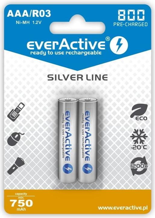 Immagine prodotto Everactive Batterie ricaricabili Ni-MH R03 AAA 800 mAh Silver Line - Batteria - Micro (AAA) (2 pz., AAA, 800 mAh)
