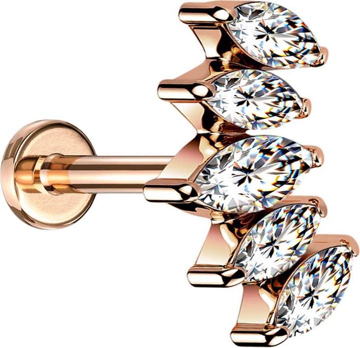 Produktbild Star Piercing Micro Labret Innengewinde rosegold Fächer mit fünf Kristalle silber (Chirurgenstahl 316L)
