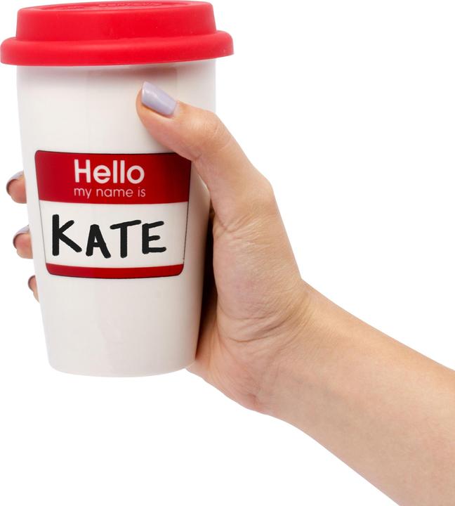 Image du produit Mugs Mug en céramique avec couvercle en silicone "Hello - My Name Is" (Bonjour - Mon nom est) (0.28 l)