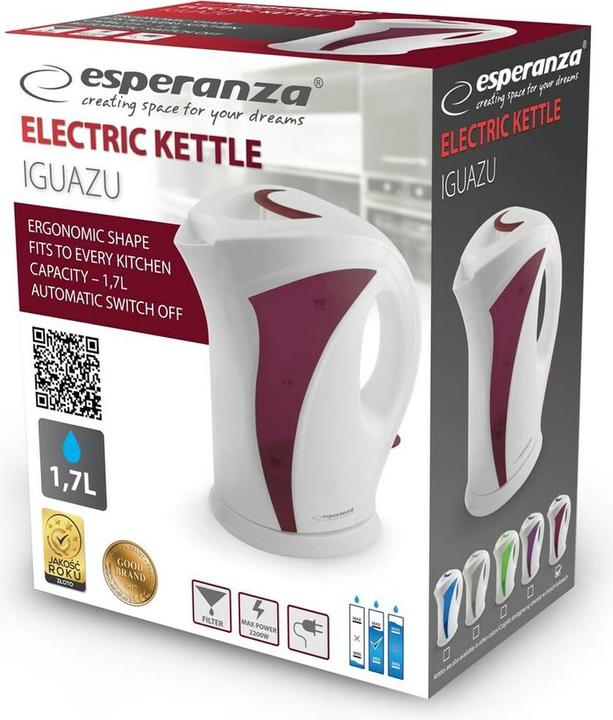 Actual product image Esperanza electric Iguazu EKK018R (2200W 1.7l, red color, white color) (1.70 l, EU plug)