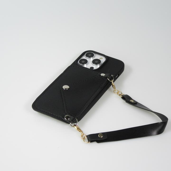 Actual product image PhoneLook Coque Silicone soft touch avec pochette à cartes ou argent en cuir et lanière intégrée (Apple iPhone 14 Pro)
