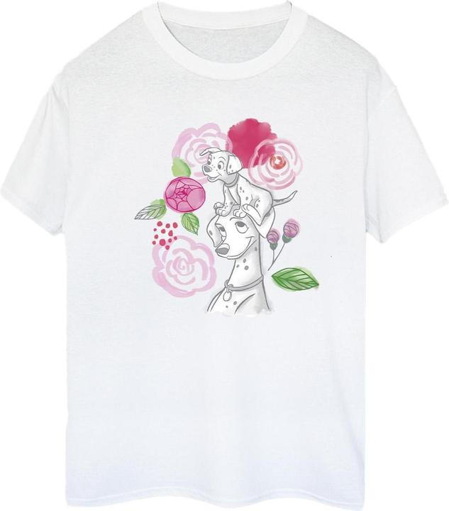 Actual product image Disney Womens/Ladies 101 Dalmatians Flowers Cotton Boyfriend T-Shirt (M)
