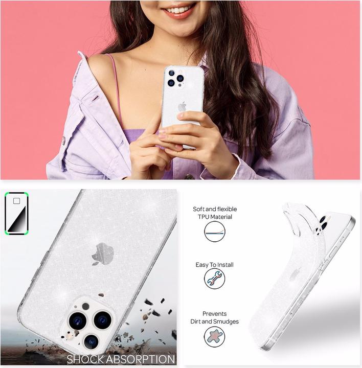 Actual product image Nalia Clear glitter silicone cell phone case (Apple iPhone 13 Pro Max)