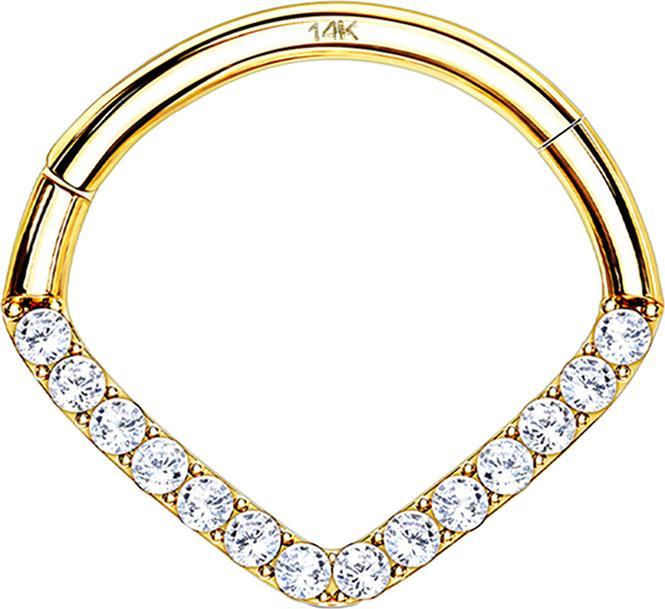 Hollywood Body Jewelry Micro Segmentring klappbar 14k gold Winkel mit Kristallen (14k Gold, ohne Messing)