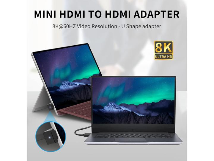 Actual product image PowerGuard Mini HDMI to HDMI 2.1 180 Degree Angle U Shape Down Adapter (Mini HDMI)