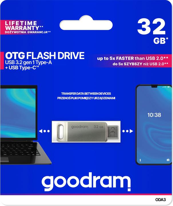 Actual product image Goodram ODA3 USB Flash Drive USB Type-A / USB Type-C 3.2 Gen 1 (3.1 Gen 1) (32 GB, USB-A, USB-C)