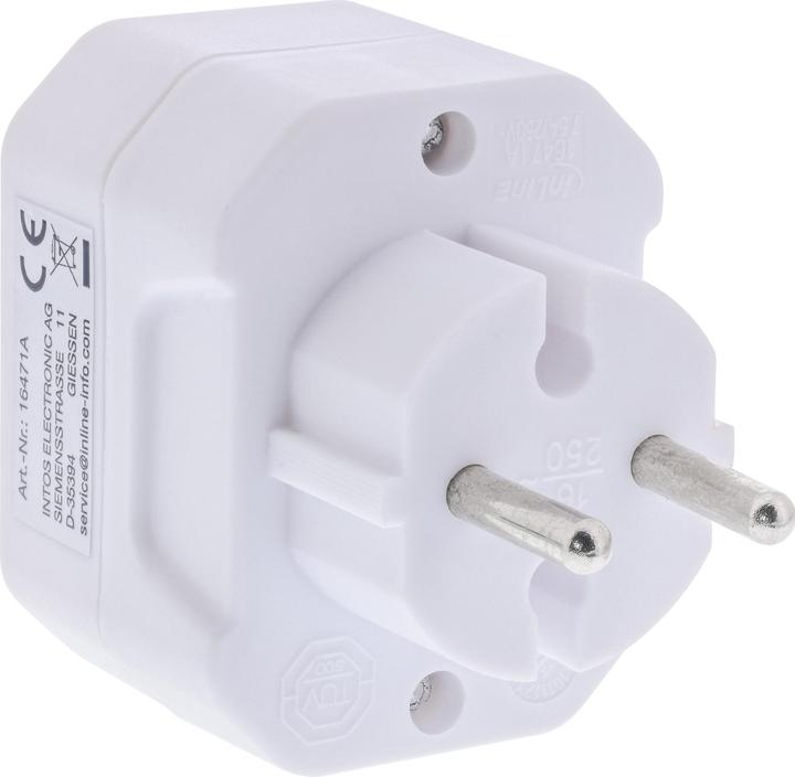 Produktbild InLine Steckdosenadapter, CEE7/17 an 3x Eurobuchse, mit erhöhtem Berührungsschutz, weiss (3 x)