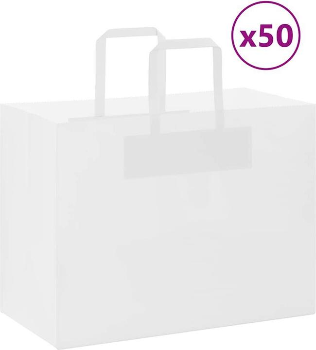 Produktbild VidaXL Kraftpapiertüten 50 Stk. mit Henkel Weiss 32x17x25 cm Papiertüte (Geschenkbox, 50 x)