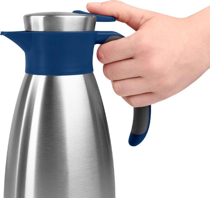 Produktbild Emsa Isolierkanne SOFT GRIP, 1,5 Liter, Edelstahl / blau Einhandbedienung durch Quick-Tip-Verschluss, 100 (1.50 l)