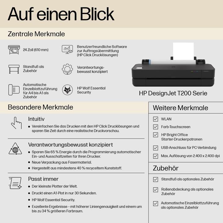 Produktbild HP DesignJet T250 24-in Printer Europe - Multilingual Localization (Farbe)