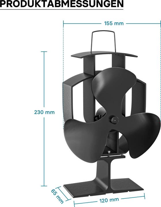 Actual product image Wiltec Heat Powered Oven Fan 300°C, 3 Blades, for Fireplace/Wood Burning Stove for Better Heat Circulation