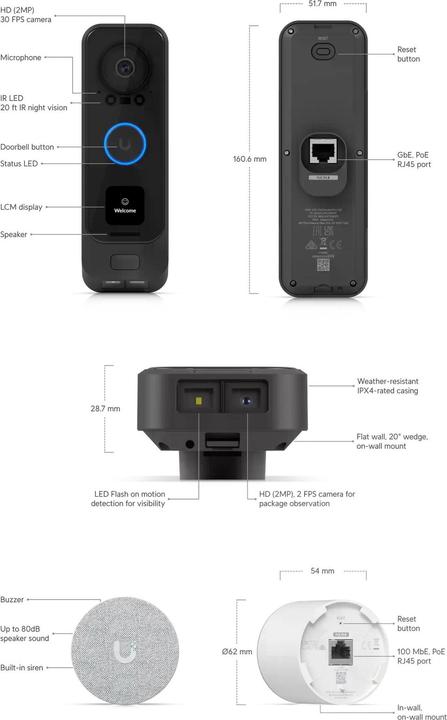 Ubiquiti G4 Doorbell Professional Kit PoE (Bluetooth, WiFi, Filaire)
