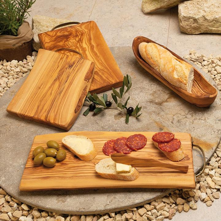 Immagine prodotto Natura Punto Tavola rettangolare in legno d'ulivo 100% con manico in ottone, 30x16x2,4 cm
