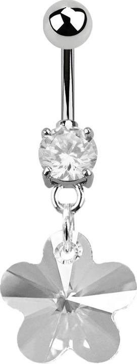 Star Piercing Banane silber mit Anhänger Swarovski Kristall Blume (ohne Messing, Chirurgenstahl 316L)