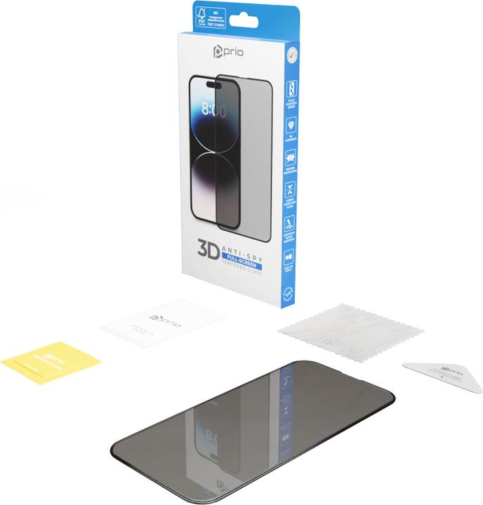 Produktbild prio 3D Anti-Spy Panzerglas für iPhone 15 (6,1 Zoll) schwarz (1 Stück, Apple iPhone 15)