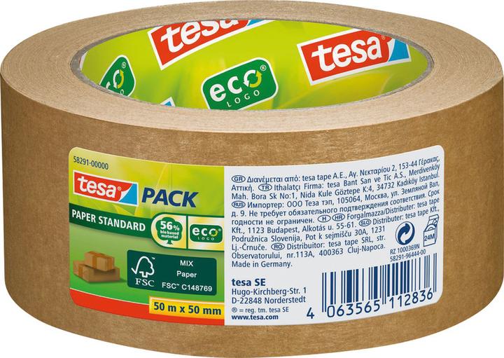 Produktbild tesa 3x tesapack PAPER STANDARD Verpackungsband - 56 % biobasiertes Material - recyclingfreundlich (50 mm)