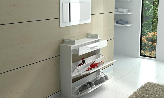 Produktbild Jet-Line Schuhschrank in weiss hochglanz mit Spiegel und Glasablage
