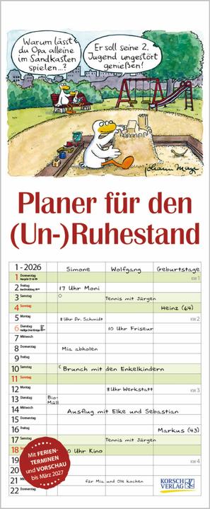 Produktbild Planer fr den (Un-)Ruhestand 2026 (19 x 46 cm, Harter Einband, Deutsch)