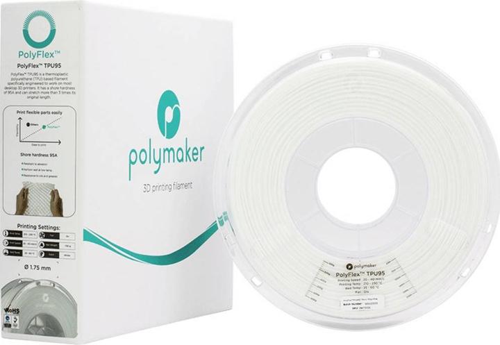 Immagine prodotto Polymaker PolyFlex TPU95 V2 - Bianco - 1,75 mm (TPU, 1.75 mm, 750 g, Bianco)
