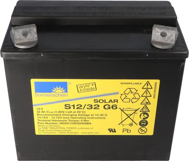 Actual product image Tadiran Sonnenschein S12/32 G6 solar battery lead battery 12Volt 32Ah, M6 screw connection (12 V, 32 Ah)