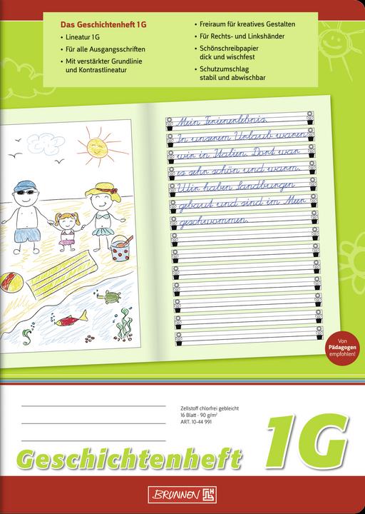 Image du produit Cahier d'histoires ligné 1G DIN A4 sans marge, 16 feuilles (A4, À rayures)