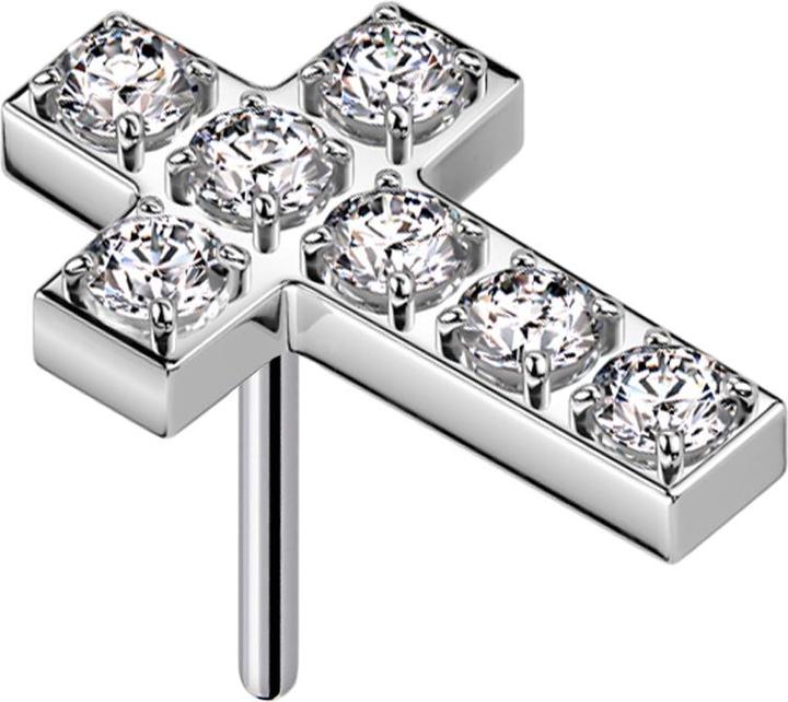 Actual product image Star Piercing Threadless silber Kreuz Kristalle silber (Surgical steel 316L)