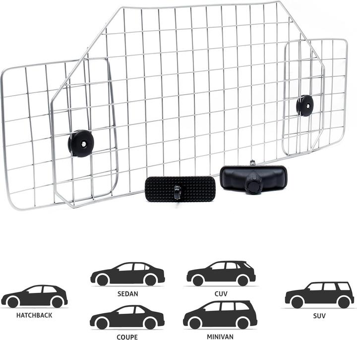 Actual product image Wiltec Dog Guard Barrier Freely Adjustable for the Car Model E Made of Iron (Dog, Safety closure)