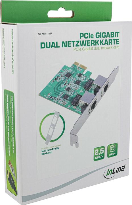 Immagine prodotto InLine Doppia scheda di rete Gigabit, 2x RJ45 2,5GBit/s, PCIe x1, inclusa staffa a basso profilo (Mini PCI Express)