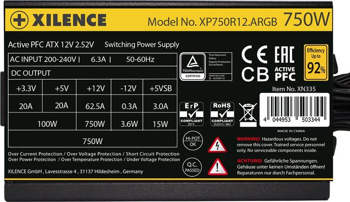 Image du produit Xilence XP750R12.ARGB Alimentation PC 750W, Meet 80+ Gold, Gaming, ATX (750 W)