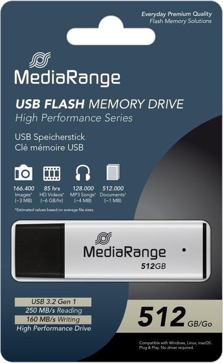 Actual product image MediaRange USB-Stick 512GB USB 3.0 high performance alumin (512 GB, USB-A)