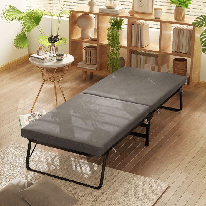 Immagine prodotto Swisshandel24 Klappbett 70 x 190 cm Gästebett klappbar mit 7cm Schaumstoff Matratze Dunkelgrau (190 x 70 cm)