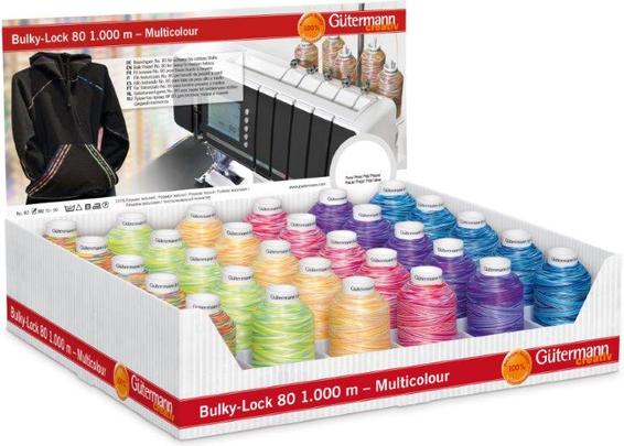 Produktbild Gütermann Bauschgarn-Display Bulky-Lock 80, multicolor Miniking 1'000 m, Nr. 80, 30 Stk., 100 % (1000 m)
