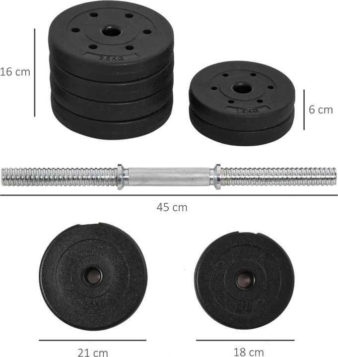 Image du produit Homcom Ensemble d'haltères courts 30 kg (8 x 2,5 kg, 4 x 1,5 kg)