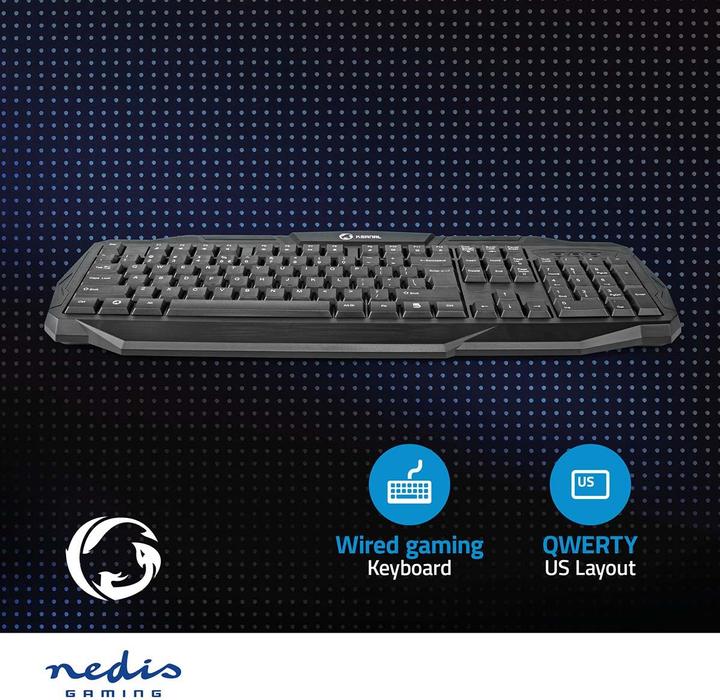 Image du produit Nedis Wired Gaming Keyboard Clavier de jeu avec câble USB 2.0 Clavier américain Schwa (ING. Int., Filaire)