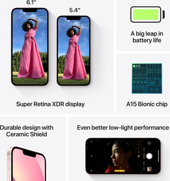 Actual product image Apple iPhone 13 (128 GB, Pink, 6.10", SIM + eSIM, 12 Mpx, 5G)
