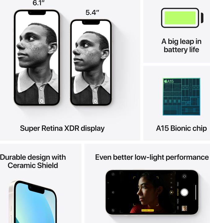 Produktbild Apple iPhone 13 (512 GB, Starlight, 6.10", SIM + eSIM, 12 Mpx, 5G)