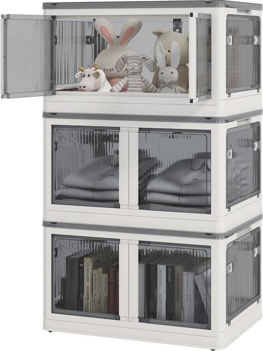 Actual product image Swisshandel24 Storage box 69L stackable with castors, foldable, 5-sided access, white (69 l)