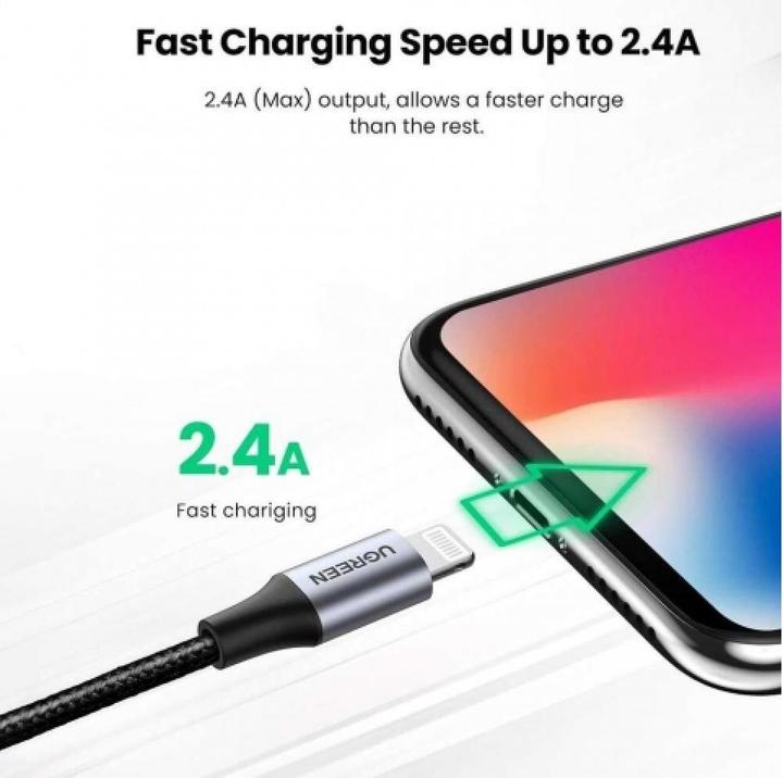 Produktbild Ugreen Lightning USB Nylon Alu MFi (1.50 m, USB 2.0)