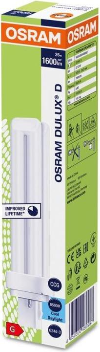 Immagine prodotto Osram LEDVANCE lampada fluorescente compatta DULUX D26W/865 (G24d-3, 27.30 W, 1600 lm, 2 x, B)