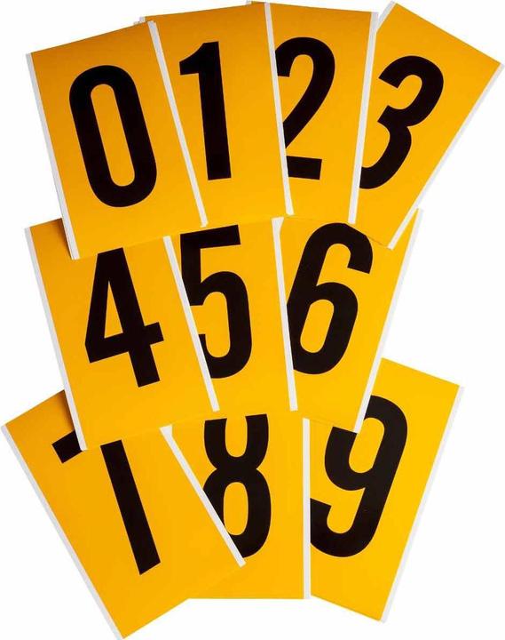 Actual product image Brady B-946, 1570-# Kit, Vinyl, Lettering: Number Set (0-9), Black on Yellow, 127 x 228mm, Sch