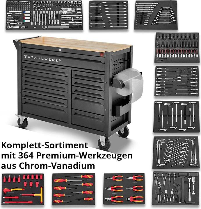 Image du produit Stahlwerk Chariot d'atelier DINO Chariot à outils XXL Chariot de montage 364 outils CrV (364 x)