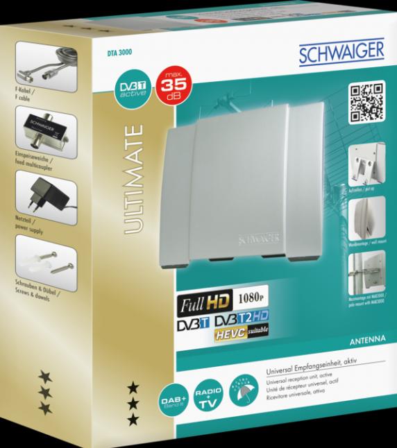 Image du produit Schwaiger Antenne HD polyvalente (Antenne plate, 35 dB, DVB-T / -T2)