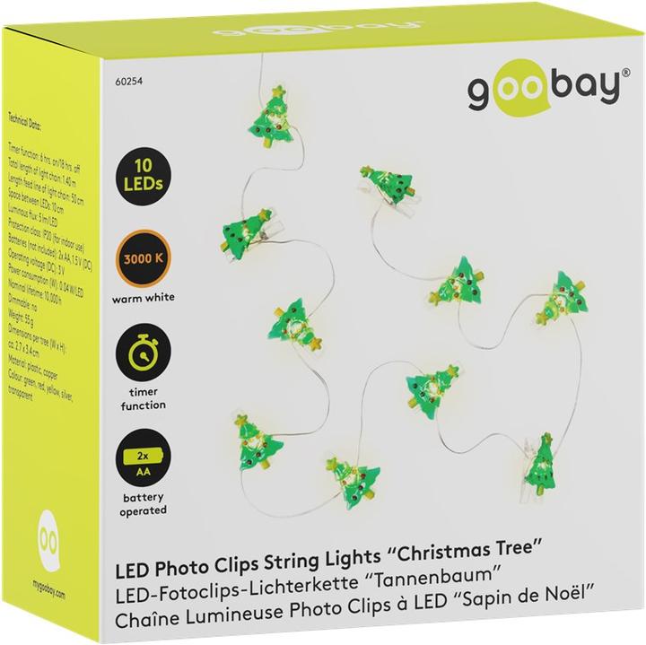 Image du produit Goobay Guirlande lumineuse à 10 photoclips LED "Sapin de Noël (1.40 m)