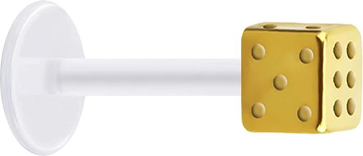 Image du produit Star Piercing Micro Labret transparent avec cube doré (Acier chirurgical 316L, sans laiton, Bioflex)