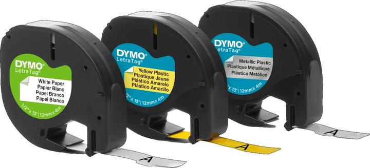 Produktbild Dymo S0721800 LetraTag 3er Set (1.20 cm, Weiss, Silber, Gelb)