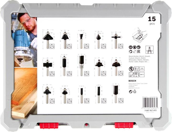 Actual product image Bosch Professional Zubehör 15-piece milling cutter set, 8 mm shank for hand milling cutters